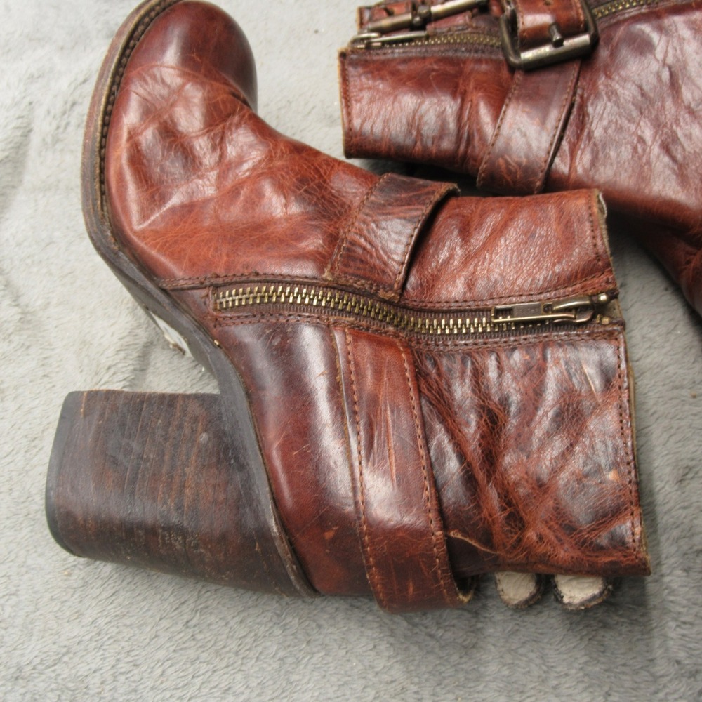 Freebird Bolo Women Boots 7 Brown Leather Dual Buckle Ankle Zip Heel Platform - Picture 6 of 15